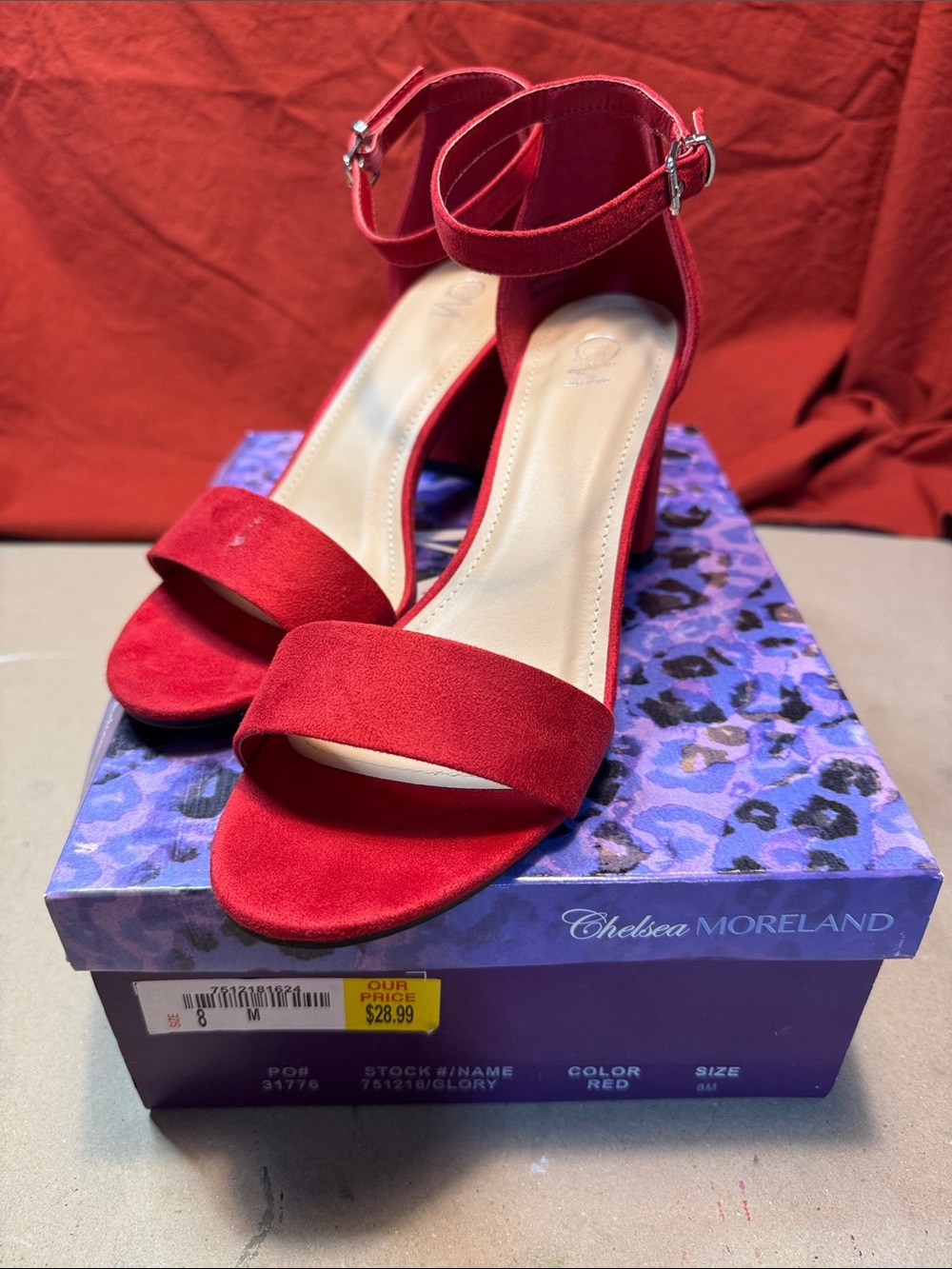 Chelsea Moreland Red Ankle-Strap Block Heels